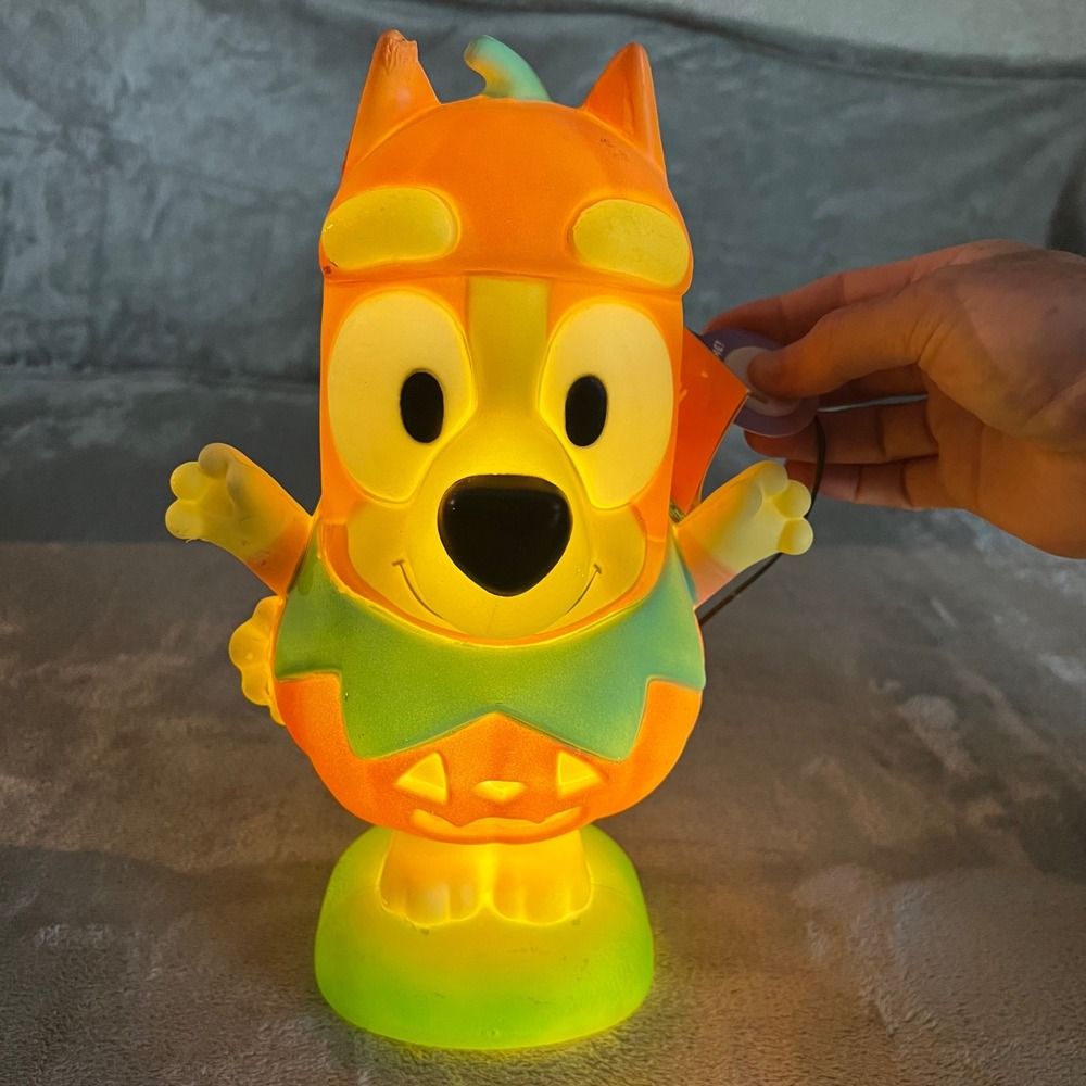 Bluey Bingo Lighted Decor Halloween Pumpkin Costume 12" Orange Green Blow Mold